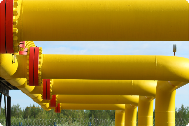 Yellow natural gas pipelines.